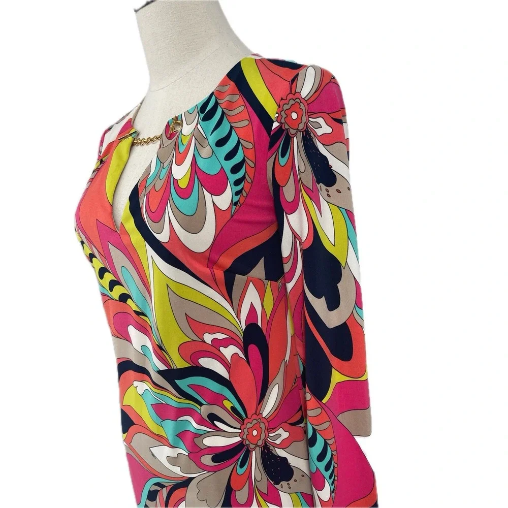 Trina Turk Multi Color Geometric Sheath Cocktail Dress Size 0 XS